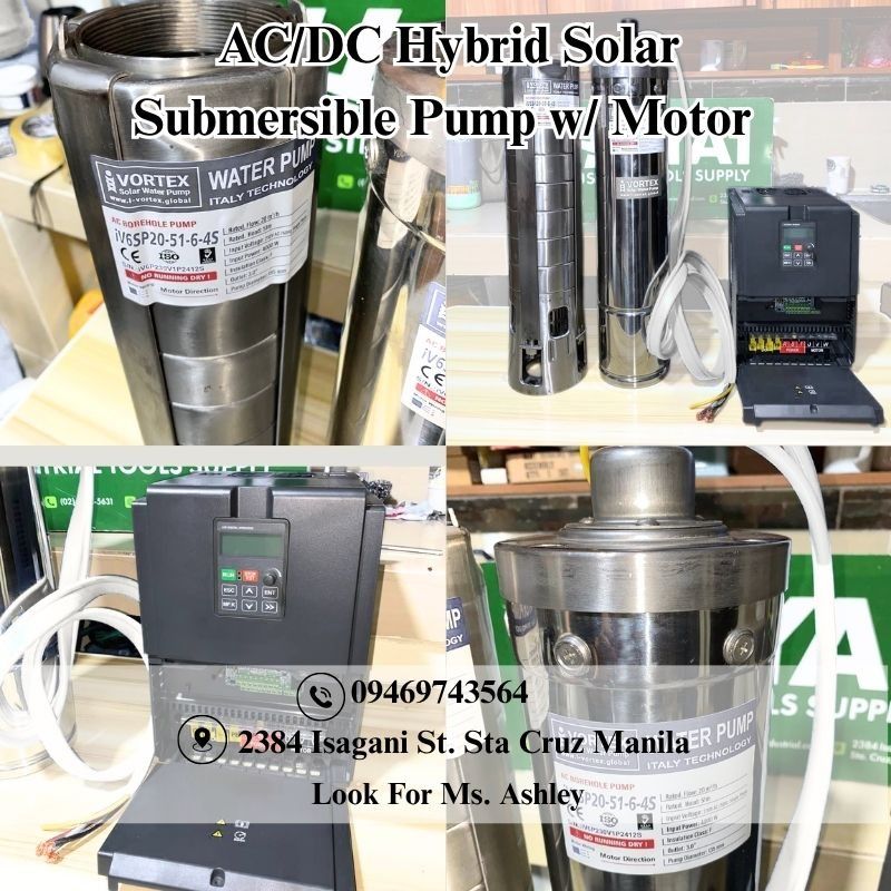 AC/DC Hybrid Solar Submersible Pump W/ Motor (Category: Construction & Building Materials) located in Manila. Submitted by ashley_santillan01 (Listing ID 1438718191, Image 1). Description: AC/DC Hybrid Solar Submersible Pump w/ Motor Specs: 5hp | Single Phase - 450/800V DC | 32m3/Hr 4000W/5hp | 6" casing | 3" Disch/Outlet - Riser ❗❗ENQUIRE NOW❗❗ 📞-0️⃣9️⃣4️⃣6️⃣9️⃣7️⃣4️⃣3️⃣5️⃣6️⃣4️⃣ 📍-2384 Isagani St. Sta Cruz Manila 💌-a-s-h-l-e-y-s-a-n-t-i-l-l-