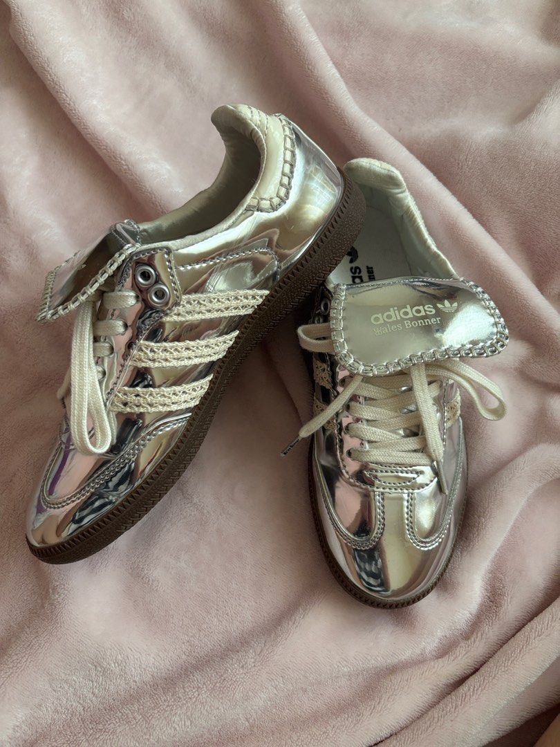 Adidas Wales Bonner Silver Sneakers (Category: Sneakers) located in Cabanatuan. Submitted by fairestboa (Listing ID 1438701377, Image 1). Description: - Adidas x Wales Bonner collaboration - US 5M/6W, 23cm - 9.5 condition - what you see is what you get - this is thrifted, please manage your expectations .