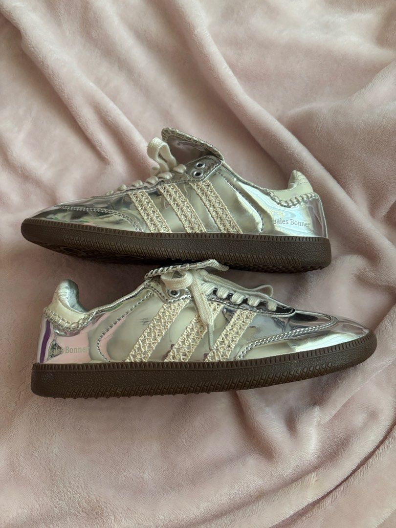 Adidas Wales Bonner Silver Sneakers (Category: Sneakers) located in Cabanatuan. Submitted by fairestboa (Listing ID 1438701377, Image 2). Description: - Adidas x Wales Bonner collaboration - US 5M/6W, 23cm - 9.5 condition - what you see is what you get - this is thrifted, please manage your expectations .