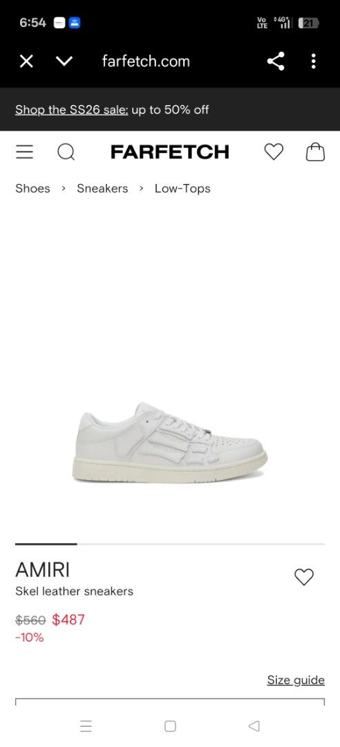 Amiri Skel Low-top Leather Sneakers (Category: Sneakers) located in Davao. Submitted by noelamihan05424 (Listing ID 1438802833, Image 2). Description: - White Amiri Skel Low-top leather sneakers - Low-top design - Perforated toe box - Signature bone-shaped overlays - Brand name on sole - White laces - Metal tongue detail - Have minimal sign of usage/No major issues .
