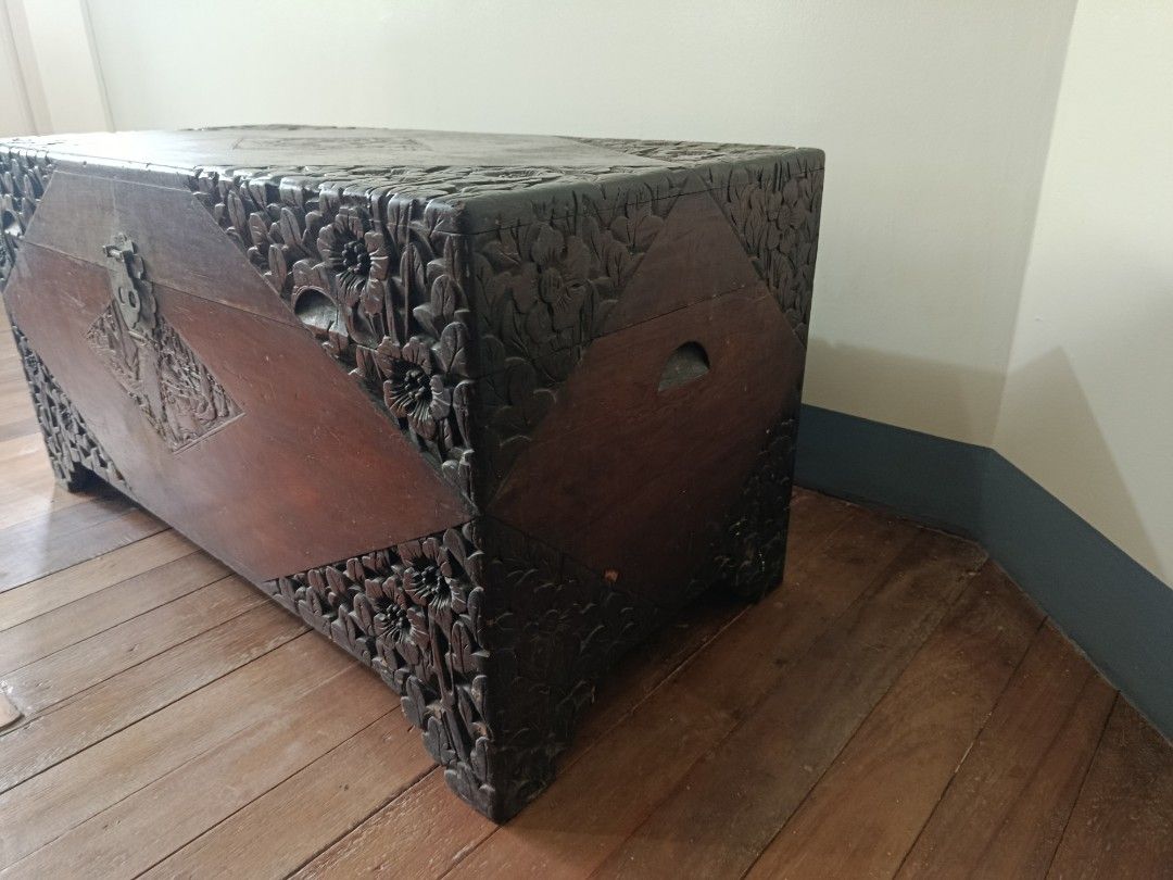Antique Wooden Chest Baul (Category: Other Home Furniture) located in Quezon City. Submitted by truephoenix.16cee3 (Listing ID 1438838131, Image 2). Description: Vintage wooden chest. This was inherent by my grandmother from her parents. As of 2026, she's now 97 years old. Intricate wood flowers carvings on the side, while boats/ships on the center. Manual measurements: Length 37.25 inches Height 18.5 inches Wide 17.75 inches Location Project 3 Q