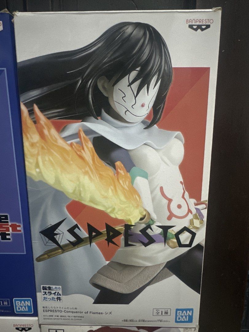 Banpresto ESPRESTO Figure Set (Category: Toys & Games) located in Pasay City. Submitted by otaku_shop_by_nanami.chan (Listing ID 1438843211, Image 2). Description: PM lng po - Shizue Izawa Blue box = 900 - Shizue Izawa white box = 900 issue glued handle sword -Condition BIB - Two Banpresto ESPRESTO anime figures for sale. - Figures are in original boxes. - Figure 1: Character with a sword and blue accents. - Figure 2: Character with a flaming swo