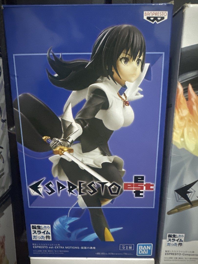 Banpresto ESPRESTO Figure Set (Category: Toys & Games) located in Pasay City. Submitted by otaku_shop_by_nanami.chan (Listing ID 1438843211, Image 3). Description: PM lng po - Shizue Izawa Blue box = 900 - Shizue Izawa white box = 900 issue glued handle sword -Condition BIB - Two Banpresto ESPRESTO anime figures for sale. - Figures are in original boxes. - Figure 1: Character with a sword and blue accents. - Figure 2: Character with a flaming swo