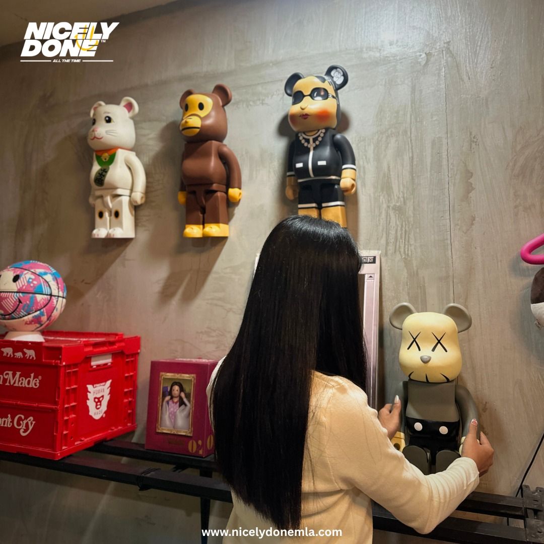 Bearbrick Collectible Figures (Category: Toys & Games) located in Manila. Submitted by nicelydone31948 (Listing ID 1438732573, Image 1). Description: - Set of Bearbrick collectible figures. - Includes: - White cat figure (50cm) - Brown monkey figure - Black figure with sunglasses - Perfect for display and collecting..