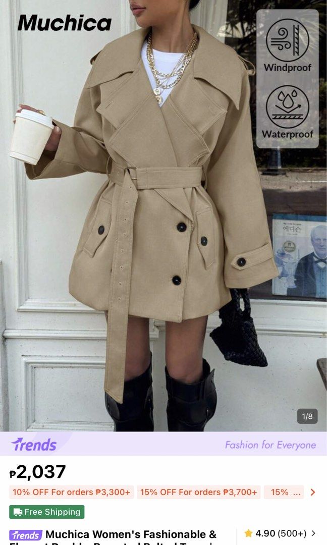 Beige Trench Coat with Belt (Category: Coats, Jackets and Outerwear) located in Cainta. Submitted by piattoss85 (Listing ID 1438828376, Image 2). Description: - Used only once - Includes belt - ORIG SRP = ₱2k+.