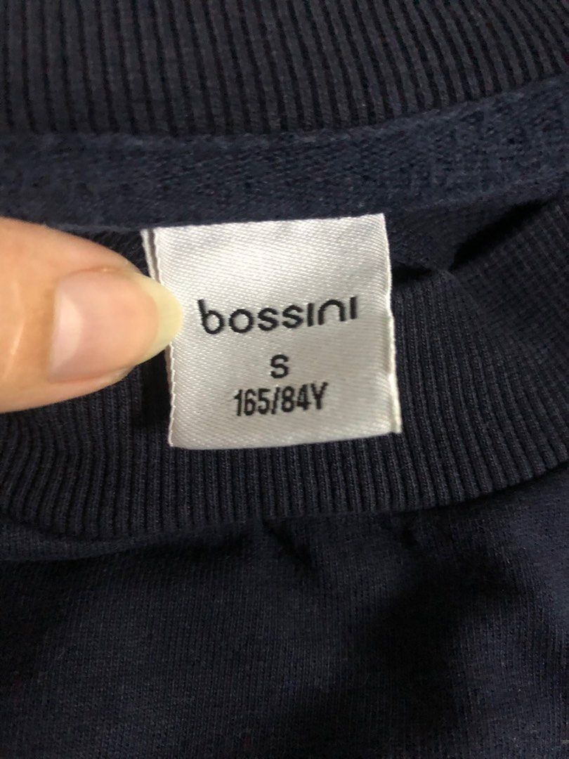 Bossini 100% cotton embroiderd sweater in navy blue for men and women, unisex, casual wear, street fashion (Category: Coats, Jackets and Outerwear) located in Caloocan City. Submitted by relique_boutique (Listing ID 1438766742, Image 3). Description: 100% cotton small to medium build .