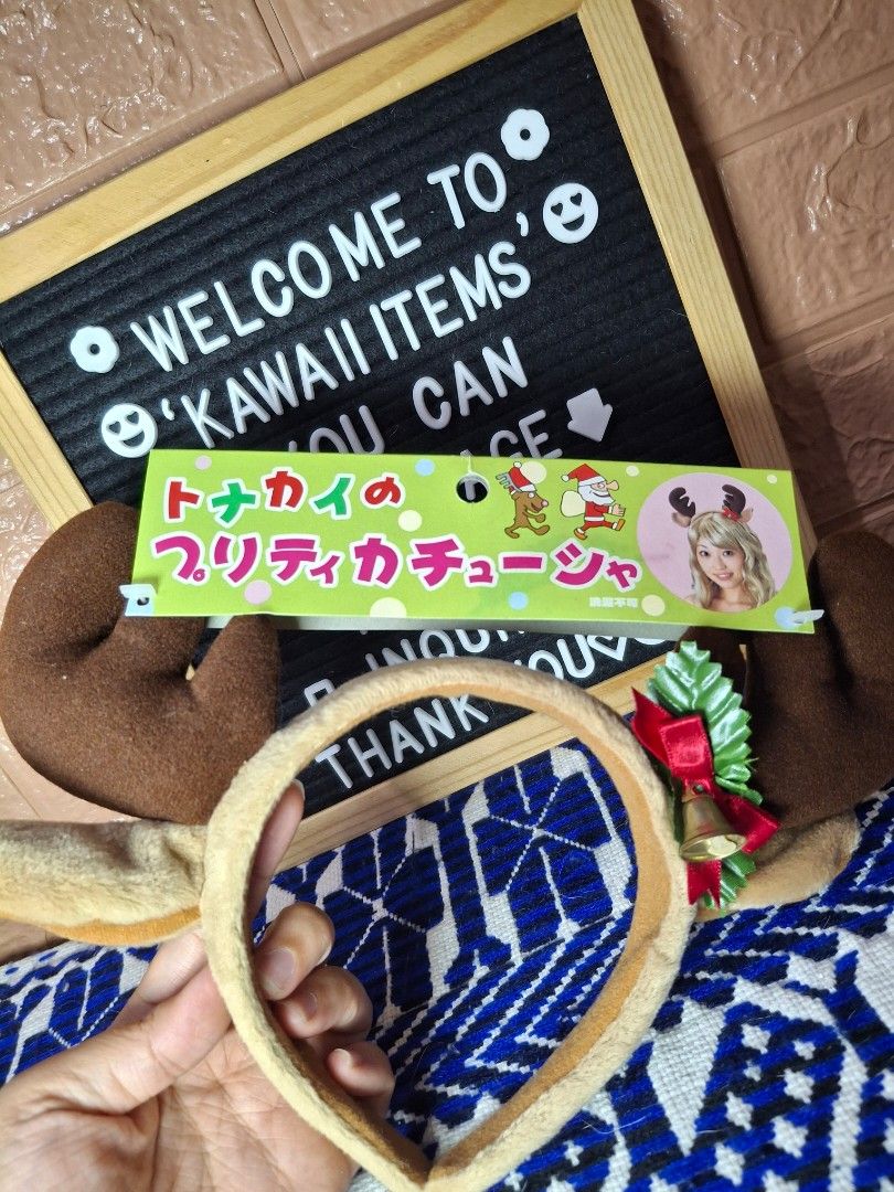 Christmas Reindeer Headband (Category: Hair Accessories) located in Bulacan. Submitted by kawaii_items_stuffed_toys (Listing ID 1438700236, Image 3). Description: Brand new From japan box Christmas Reindeer Headband Just message me if you ever want to see more pictures of the item, I'm more than glad to assist you. 📌Location: San Jose Del Monte Bulacan, Philippines 🛵Shipping: Flash/Lalamove 💰Payment Thru Gcash ‼️Check all pictures before messa