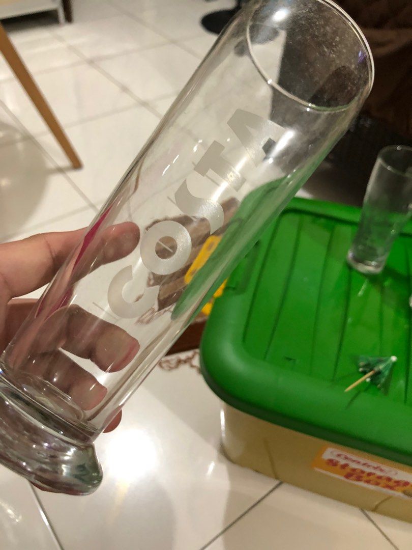 Costa coffee tall glass (Category: Other Kitchenware & Tableware) located in Balete No 2. Submitted by troyesybang (Listing ID 1438833806, Image 2). Description: Tall glass beverage Plus sf j&t Shipoing Via generic box to care for fragile items Used no chips no crack.