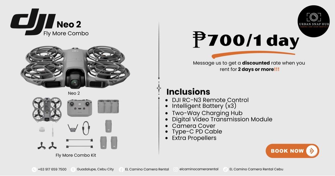 DJI Neo 2 For Rent! (Category: Drones) located in Cebu City. Submitted by urbansnaphub (Listing ID 1438782651, Image 1). Description: For rent: DJI Neo 2 (Fly More Combo) You can also follow our facebook page “Urban Snap Hub Camera and Gear Rentals”. 📍Guadalupe, Cebu City 📞 +63 917 659 7500.