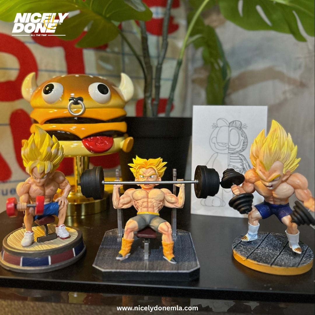 Dragon Ball Z Gym Figurines (Category: Figurines & Statues) located in Manila. Submitted by nicelydone31948 (Listing ID 1438732679, Image 1). Description: - Dragon Ball Z figurine set featuring Goku, Vegeta, and Trunks. - Figures are posed working out in a gym setting. - Highly detailed. - Approximately 11-13 cm tall. - Perfect for Dragon Ball Z fans and collectors..
