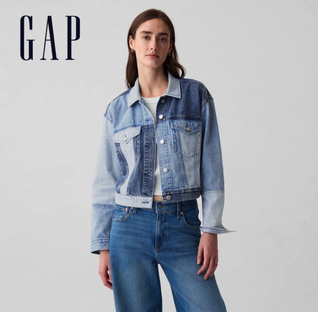 GAP Denim Patchwork Jacket (Category: Coats, Jackets and Outerwear) located in Kuala Lumpur. Submitted by farrah_ai (Listing ID 1438840376, Image 1). Description: GAP denim jacket with unique patchwork design. Cropped style, button-up front, and chest pockets. Stylish and versatile..