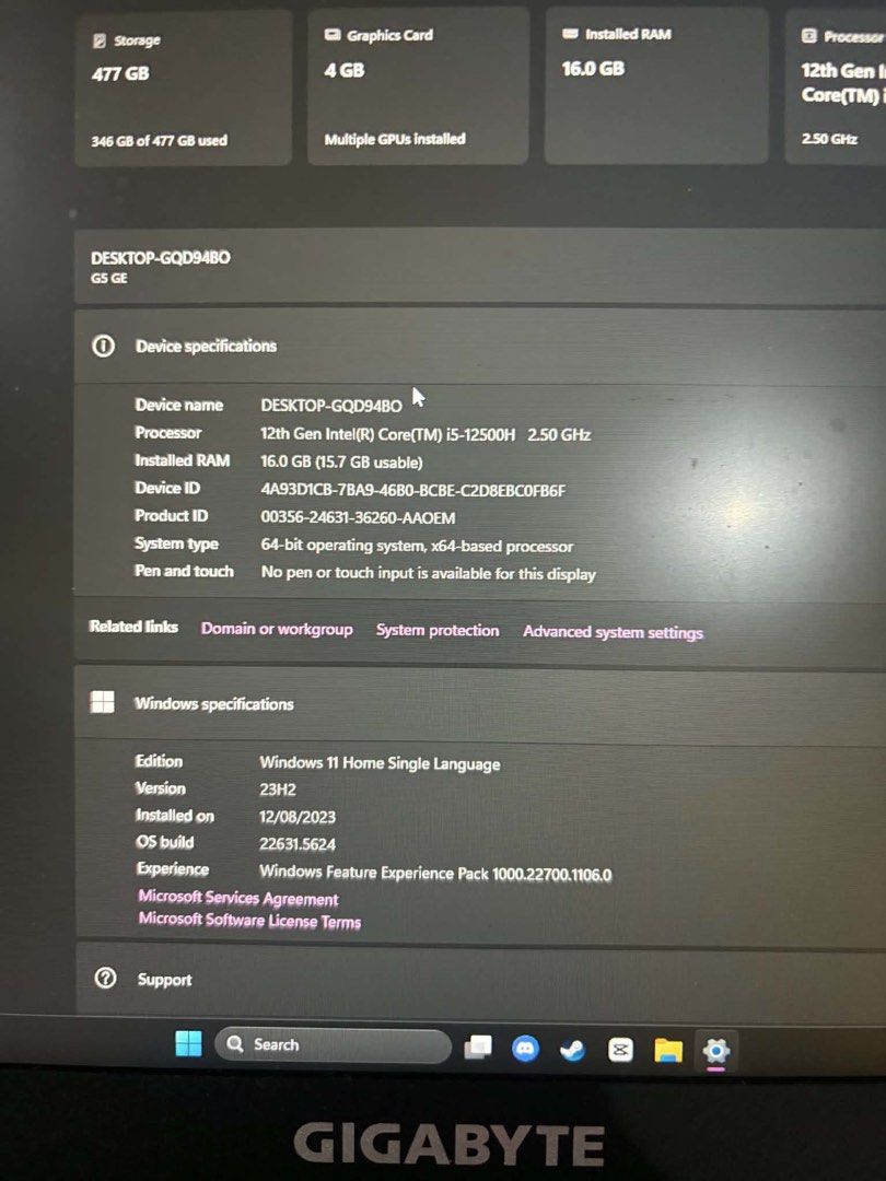 Gigabyte G5 GE Gaming Laptop (Category: Laptops & Notebooks) located in Manila. Submitted by rcshop.mnl (Listing ID 1438705396, Image 3). Description: Honest issue on the picture 3 letters not working.