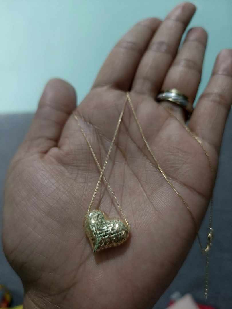 Gold Heart Pendant Necklace (Category: Necklaces) located in Bulacan. Submitted by mommieee (Listing ID 1438715798, Image 2). Description: -18k Saudi Gold pendant and 18k japan gold chain - Electroform Heart-shaped pendant - Delicate gold chain - Suitable for special occasions or everyday wear.
