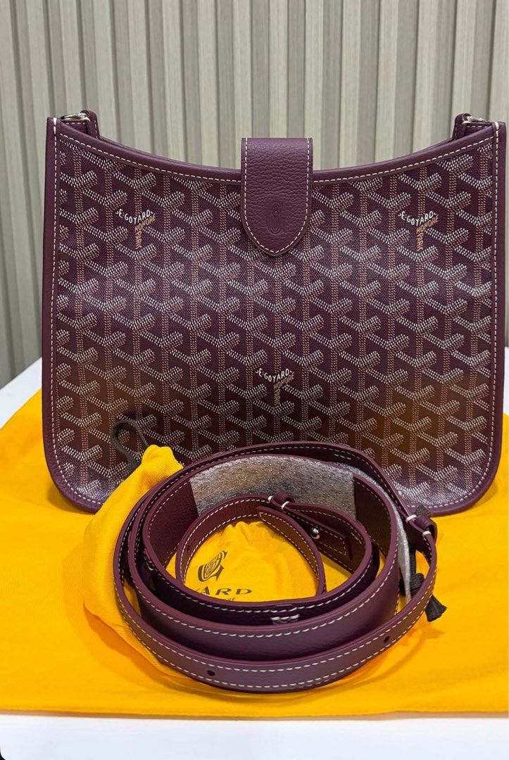 Goyard Musette PM bag (Category: Luxury Bags & Wallets) located in Manila. Submitted by mr2sports888 (Listing ID 1438818368, Image 1). Description: - Goyard Musette shoulder bag - Burgundy color - Signature Goyardine pattern - Leather strap - White stitching - Includes dust bag.