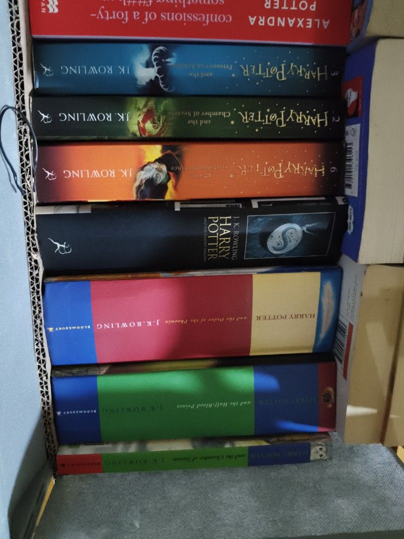 Harry Potter Book Set by J.K. Rowling (Category: Storybooks) located in Calamba. Submitted by dharz0609948953 (Listing ID 1438791624, Image 1). Description: - Harry Potter book set by J.K. Rowling. - Includes: - "Harry Potter and the Chamber of Secrets" - "Harry Potter and the Half-Blood Prince" - "Harry Potter and the Order of the Phoenix" - "Harry Potter and the Deathly Hallows" ₱240 each.