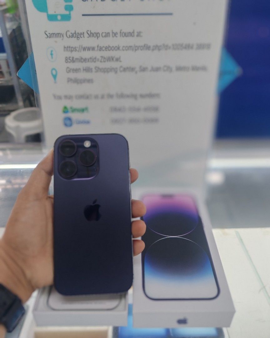 Iphone 14pro 128 Esim only(US Variant) 2ndhand (Category: iPhone 14 Series) located in Quezon City. Submitted by ronalynac40976 (Listing ID 1438760282, Image 1). Description: Iphone 14pro 128 With replace box/cord good condition💯 Pick up store in greenhills We accept swP/trade in We accept creditcard Dm or call for fast transaction 09425544556 /09279500969 Located @ Aquarium area stall no. Y-13 look for rona .