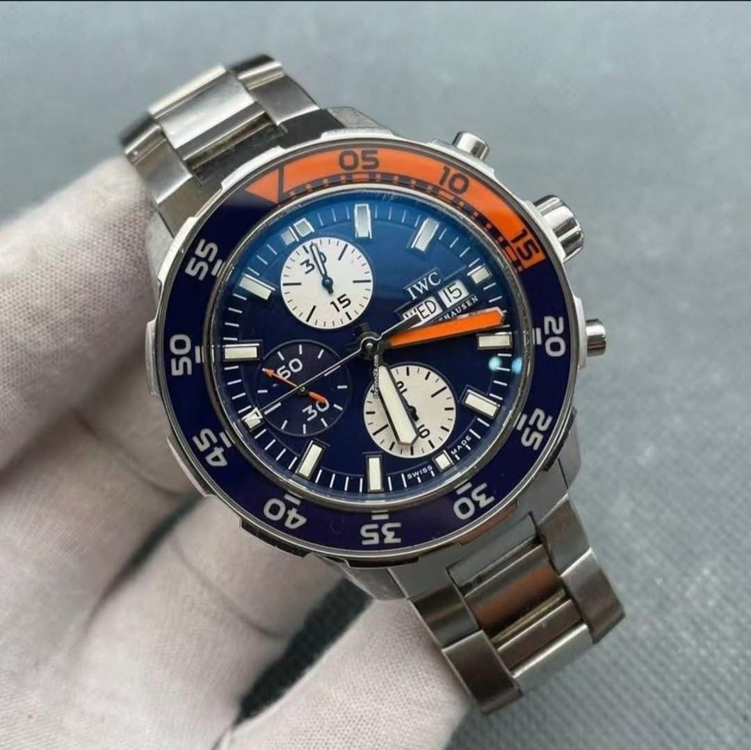 IWC Aquatimer Chronograph Blue Dial (Category: Luxury Watches) located in Makati City. Submitted by gcct888 (Listing ID 1435932868, Image 1). Description: IWC Aquatimer Chronograph Blue Dial Blue and orange theme Complete set with rubber strap and steel bracelet Local AD purchased 328k.