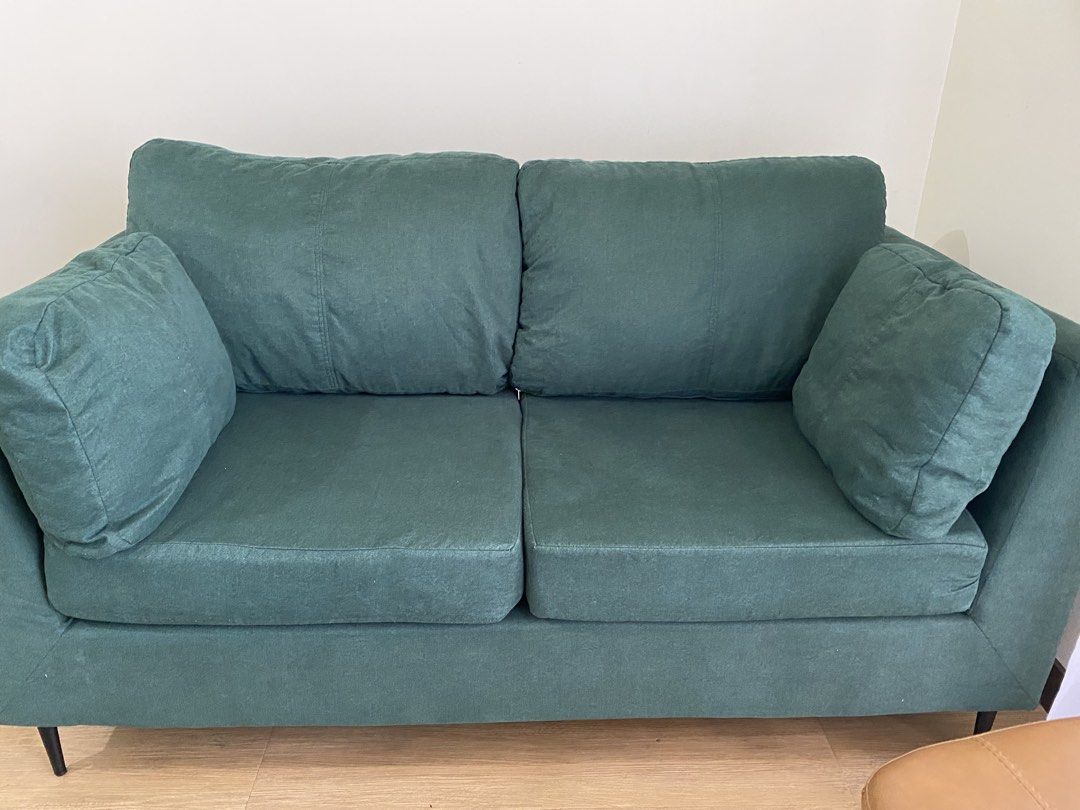 Mandue Foam Harriet 2 Seater Sofa (Category: Sofas) located in Abucay. Submitted by hollywoooo (Listing ID 1438869495, Image 1). Description: - Mandue foam Harriet 2-Seater Sofa - Color: Belfast Light Teal - Includes two seat cushions and two back cushions -Very comfy cushions -Delivered brand new last June 2025 - Length: 157.6cm (62") - Depth: 85.5cm (33.6") - Height: 83.4cm (32.8").