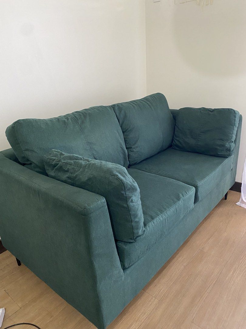 Mandue Foam Harriet 2 Seater Sofa (Category: Sofas) located in Abucay. Submitted by hollywoooo (Listing ID 1438869495, Image 2). Description: - Mandue foam Harriet 2-Seater Sofa - Color: Belfast Light Teal - Includes two seat cushions and two back cushions -Very comfy cushions -Delivered brand new last June 2025 - Length: 157.6cm (62") - Depth: 85.5cm (33.6") - Height: 83.4cm (32.8").