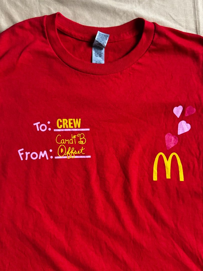 MCDONALD’S x CARDI B & OFFSET (Category: Tshirts & Polo Shirts ) located in Quezon City. Submitted by theq.thriftshop (Listing ID 1438842666, Image 3). Description: PLEASE READ FIRST BEFORE: ₱399 + sf NOW: ₱299 + sf Size S (L-28.5”, W-17.5”) ❗️RULES & REMINDERS * No cancellations, refunds & returns * Shipping fee will be shouldered by the buyer * Bogus buyers will be blocked & posted for awareness * For reservations, strictly 1 DAY ONLY 💸 G-Cash