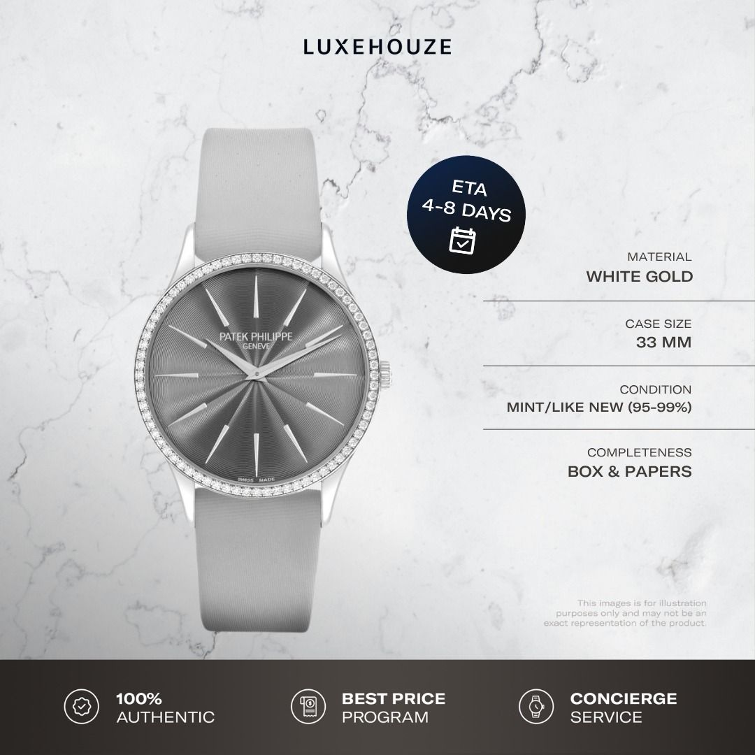 Mint 2019 Patek Philippe Calatrava 4897G-010 Grey (Category: Watches) located in Singapore. Submitted by luxehouze (Listing ID 1437473274, Image 1). Description: Luxehouze is your trusted marketplace to buy and sell luxury goods. Luxehouze SG Pte Ltd is a licensed luxury goods marketplace and regulated dealer. WHY US? 100% Authentic with Money-Back Guarantee Best Price Program* Curated Collection * T&Cs apply. OUR SERVICES • Watch Purchase - Shop