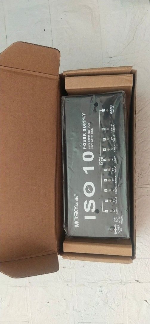 Mosky ISO 10 Isolated Output Power Supply (Category: Musical Instruments) located in Muntinlupa City. Submitted by grayfox05 (Listing ID 1438819296, Image 2). Description: - Mosky ISO 10 isolated power supply. - For guitar and bass effects pedals. - Multiple outputs: 9V, 12V, and 18V. - Includes all necessary cables. - Comes with a power adapter. - In its original box. - Includes the original manual. meet up bayanan public market or super8 bayana