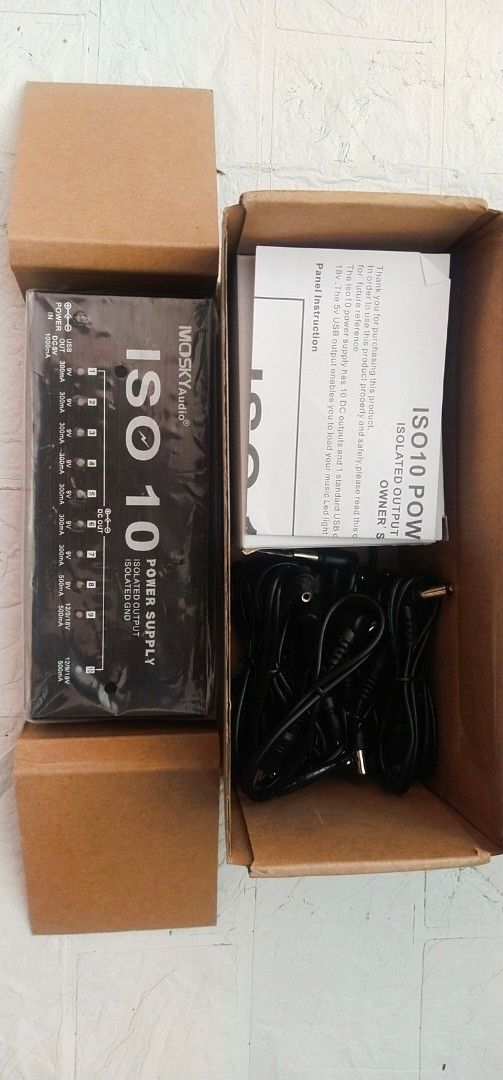 Mosky ISO 10 Isolated Output Power Supply (Category: Musical Instruments) located in Muntinlupa City. Submitted by grayfox05 (Listing ID 1438819296, Image 3). Description: - Mosky ISO 10 isolated power supply. - For guitar and bass effects pedals. - Multiple outputs: 9V, 12V, and 18V. - Includes all necessary cables. - Comes with a power adapter. - In its original box. - Includes the original manual. meet up bayanan public market or super8 bayana
