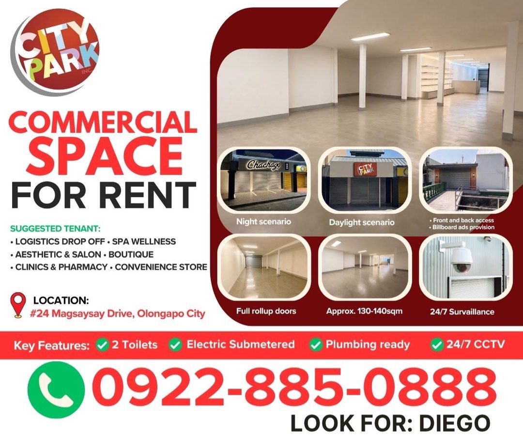 Olongapo Commercial Space for Rent (Category: Commercial) located in Manila. Submitted by Declutterland (Listing ID 1438775886, Image 1). Description: Looking for the perfect high-traffic spot to expand your brand in Olongapo City? 📍 This prime 130–140 sqm commercial space at #24 Magsaysay Drive is strategically built to meet the exact operational and high-foot-traffic requirements of the country’s leading retail, logistics, and essential tech b