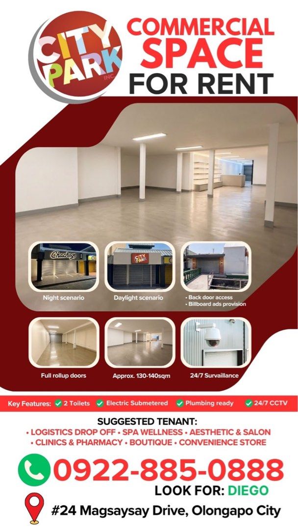 Olongapo Commercial Space for Rent (Category: Commercial) located in Manila. Submitted by Declutterland (Listing ID 1438775886, Image 2). Description: Looking for the perfect high-traffic spot to expand your brand in Olongapo City? 📍 This prime 130–140 sqm commercial space at #24 Magsaysay Drive is strategically built to meet the exact operational and high-foot-traffic requirements of the country’s leading retail, logistics, and essential tech b