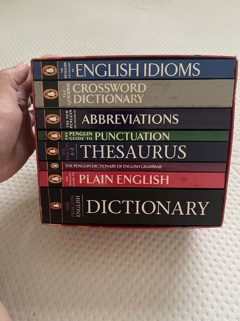 Penguin Reference Collection Dictionary Thesaurus etc (Category: Storybooks) located in Manila. Submitted by pamanna (Listing ID 1438767985, Image 1). Description: Very good condition Penguin English Reference Collection Stains on the box but this set was barely used Complete! Good addition to your library 1799 only Kamias qc Lalamove/grab only co buyer .