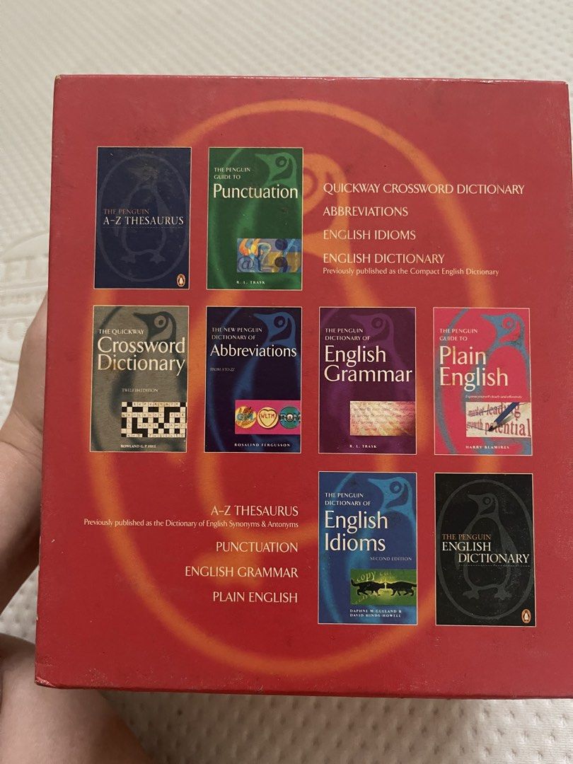 Penguin Reference Collection Dictionary Thesaurus etc (Category: Storybooks) located in Manila. Submitted by pamanna (Listing ID 1438767985, Image 2). Description: Very good condition Penguin English Reference Collection Stains on the box but this set was barely used Complete! Good addition to your library 1799 only Kamias qc Lalamove/grab only co buyer .