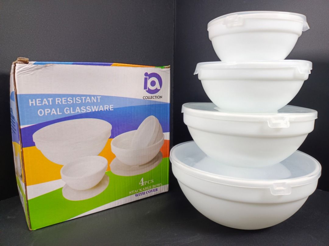 Premium Opal Bowl Set with Plastic Cover (4pcs) (Category: Dinnerware & Cutlery) located in Quezon City. Submitted by inter_active_megawares (Listing ID 1438767577, Image 1). Description: Premium Opal Bowl Set with Plastic Cover (4pcs) IAC-105 Price: P300.00 Weight: 1.35kg Box Measurements: 19.5x19x9cm Quantity: 4pcs Bowl Measurements: Small-10.5x5cm Medium-12.5x5.5cm Large: 15x6.7cm Extra Large: 18x7.8cm - made with high grade thick opal materia