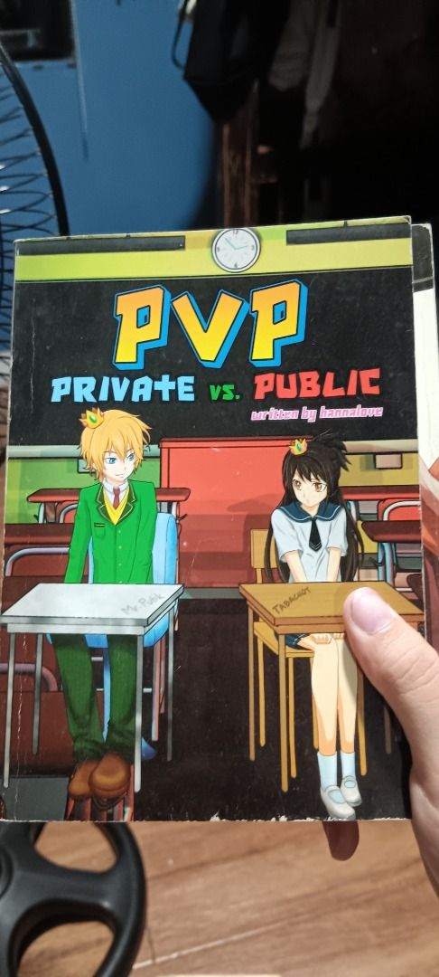 PvP Public vs Private Manga (Bundle) (Category: Comics & Manga) located in Quezon City. Submitted by piptea (Listing ID 1438740633, Image 3). Description: - PvP Public vs Private manga books - Written by Hannalove, cover illustrated by Enjelicious - includes book 1 and book 2 - a bit dusty, has some small creases on the cover.