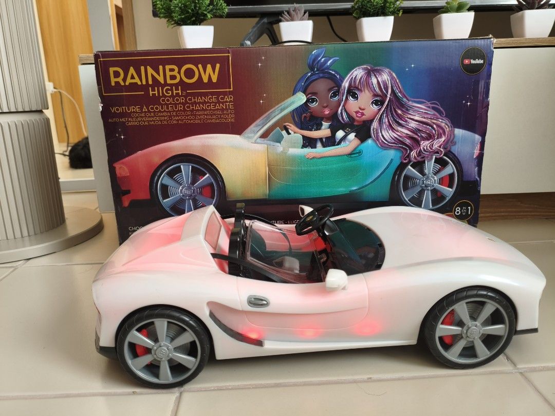 Rainbow High Color Change Car (Category: Vehicle & Diecast Models) located in Manila. Submitted by electrodragon (Listing ID 1438740280, Image 1). Description: Rainbow High Car - Complete with Box - Location: Pasig - JNT or Lalamove RFS: Quitting, selling my 230 Rainbow and Shadow High Dolls, 2 Rainbow High Cars and 1 Rainbow High Tour Bus .
