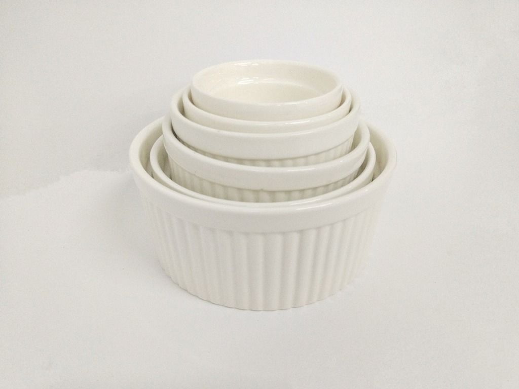 Ramekin Ceramic Souffle Cup Bowl 7 Sizes (Category: Bakeware) located in Quezon City. Submitted by inter_active_megawares (Listing ID 1438746059, Image 3). Description: Ramekin Ceramic Souffle Cup Bowl 7 Sizes IA2602-010 - Extra Extra Small Price: P25.00 Weight: 70g Diameter: 6.3cm Height: 3.8cm Volume: 60ml Capacity IA2602-006 - Extra Small Price: P30.00 Weight: 85g Diameter: 7cm Height: 4.1cm Volume: 80ml Capacity IA2404-271 - Small Price: P35.