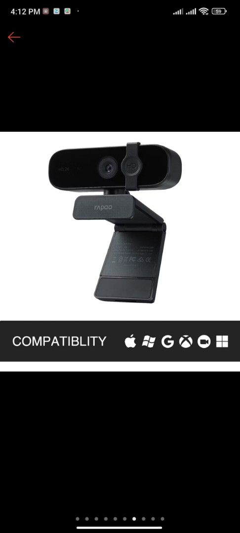 Rapoo C280 FHD Webcam 2K 1440P (Category: Webcams) located in Manila. Submitted by jexajeaeno91830 (Listing ID 1438771232, Image 2). Description: Used Twice / Thrice - Rapoo C280: Top-selling 2K USB Webcam - Crisp 2K FHD Resolution - Wide 85° Angle - Built-in Microphone - Easy USB 2.0 Connection - Compatible with Windows, macOS, and Chrome OS - Designed for Laptop PCs RFS: No longer needed I have a laptop na Can do Lalamove etc. No box napo pala 