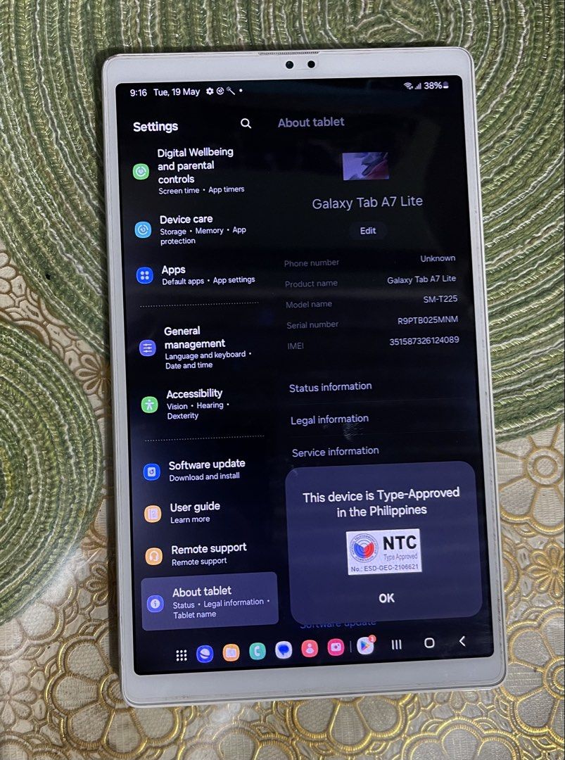 Samsung Galaxy Tab A 7 lite (Category: Android) located in Manila. Submitted by gadget_hub_199 (Listing ID 1438829385, Image 3). Description: 🍀SAMSUNG GALAXY TAB A7 Lite🍀 ✅ORIGINAL LCD / NO HISTORY OF REPAIR P3,000 100% Original Update upto ANDROID 14 ✅✅✅✅✅⭐️⭐️⭐️⭐️⭐️⭐️ 8.7 inches ! with sim/ Sd Card Slot Octa Core 🫶3/32 Gb 🫶facerecognition 🫶Type C charger 🫶5100mAh battery 🫶Wifi / data 🫶Text /Call Can download Heavy Apps And online Games s