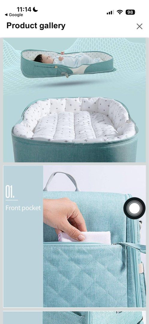 Seednur Baby Bag with changing pad (Category: Babies & Kids Fashion) located in Makati City. Submitted by inezlebron (Listing ID 1438849307, Image 2). Description: - Mint green Seednur baby bag - Quilted front design - Detachable shoulder strap - Polka dot interior - Includes padded insert - Ideal for baby travel -very spacious.