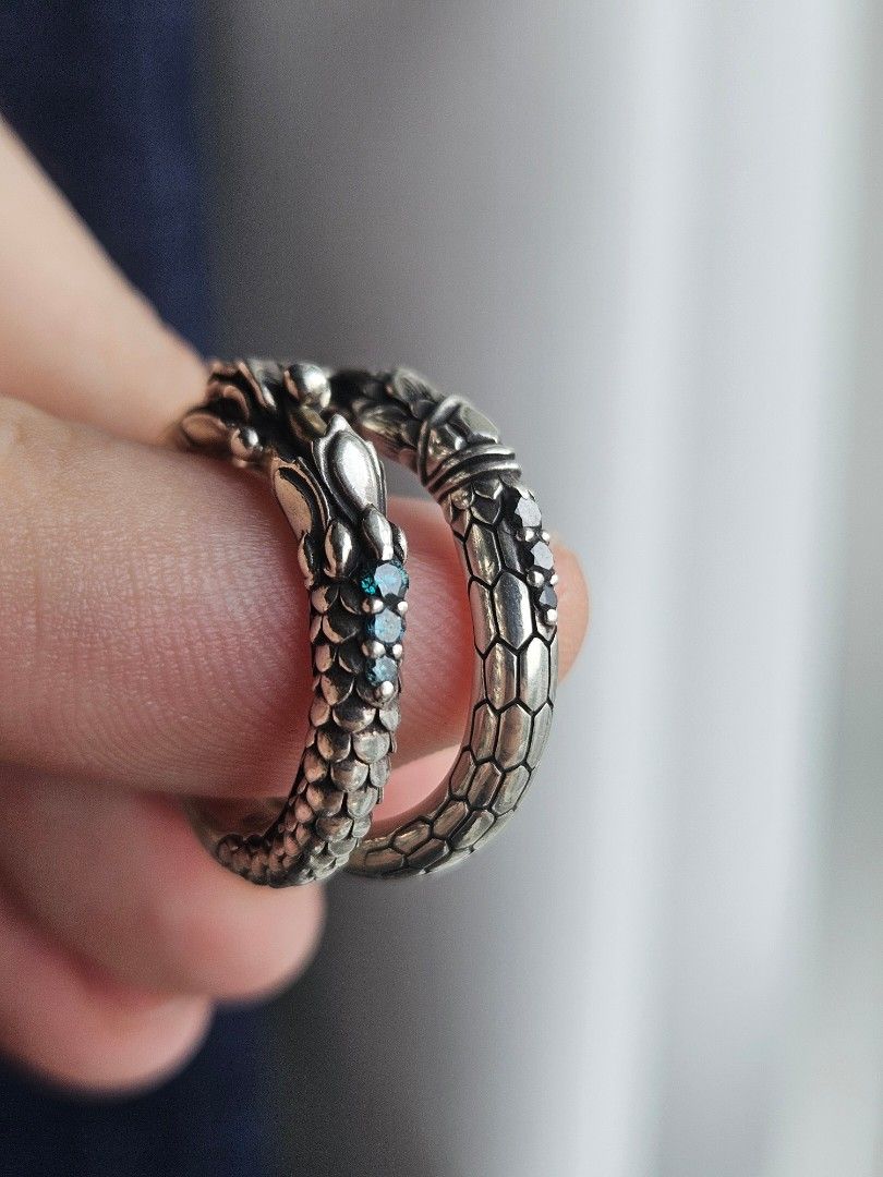 Stackable Silver Rings - Bloody Mary Japan - Size 7.25 (Category: Luxury Accessories) located in Makati City. Submitted by JoleTea (Listing ID 1438494116, Image 1). Description: Two sterling silver rings by Bloody Mary. They are from the Kai collection. The Dragon ring has 3 blue sapphires The Snake Ouroboros ring has 3 black diamonds They are a couple of my favorite rings. Intricate details are inspired by mythology. The jewels give them a subtl