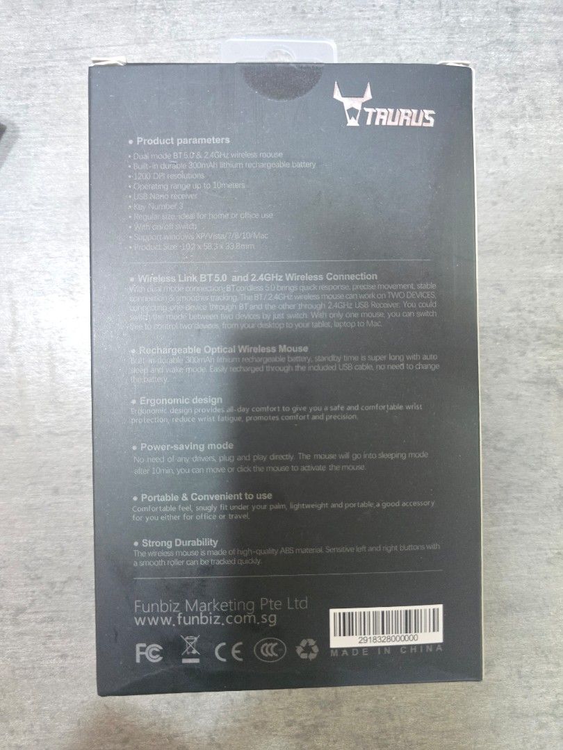 Taurus wireless mouse, rechargeable and dual mode458829105821143041