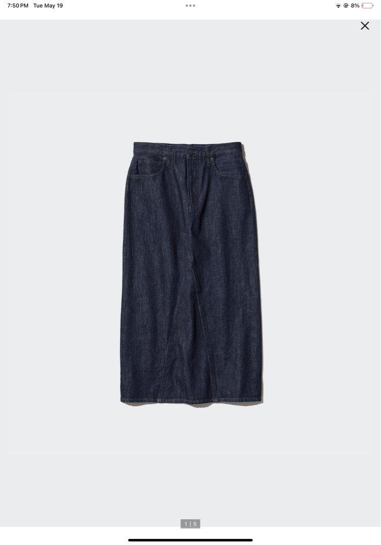 Uniqlo Denim Panel Long Skirt (Category: Skirts) located in Davao. Submitted by mymoreqa (Listing ID 1438812460, Image 1). Description: Color: Navy Size: 58cm Used once lang Too long as a 5 ft flat girlie😅.