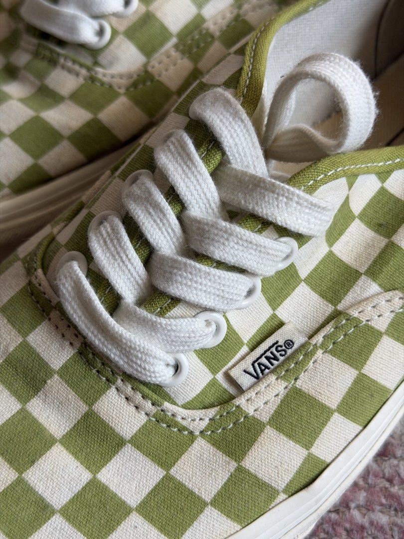 Vans Checkerboard Green Sneakers US10 (Category: Sneakers) located in Makati City. Submitted by sixfeettall (Listing ID 1438719074, Image 2). Description: 100% Authentic Vans Made in China Men’s US 10.0 Vans Authentic / Sturdy canvas upper featuring a classic vulcanized rubber midsole and waffle grip profile. The Authentic is the blueprint that started it all—originally known as the Vans #44 deck shoe when the Van Doren brothers first opened thei