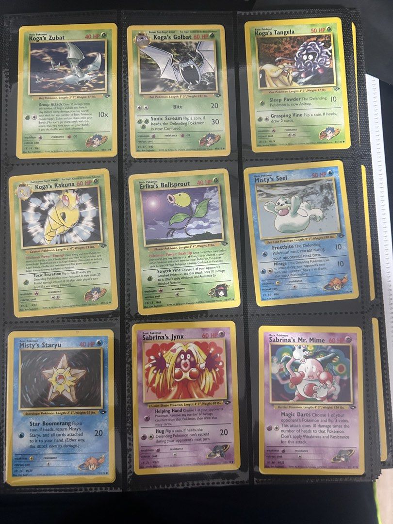 Vintage Pokemon Card Collection - Gym Heroes/Gym Challenge (Category: Toys & Games) located in Singapore. Submitted by xingyong (Listing ID 1438862908, Image 3). Description: PRICE IS A PLACEHOLDER All binder conditions ranging from LP - DMG. Have duplicates and mixture of first ed/unlimited for certain cards. DM to enquire and require for more photos. Will refer to 1-1 PriceCharting prices and lower based on condition. Open to selling full binde