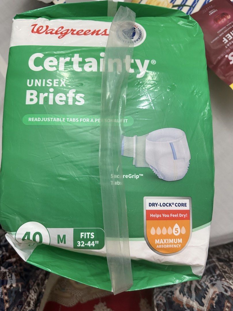 Walgreens Certainty Unisex Briefs - Medium (Category: Underwear) located in Quezon City. Submitted by mystictiger.019d9c (Listing ID 1438703611, Image 2). Description: - Walgreens Certainty Unisex Briefs - Unisex design - Size: Medium (fits waists 32-44 inches) - Quantity: 40 briefs per pack - Adjustable tabs for a secure fit - Dry-Lock core for maximum absorbency.