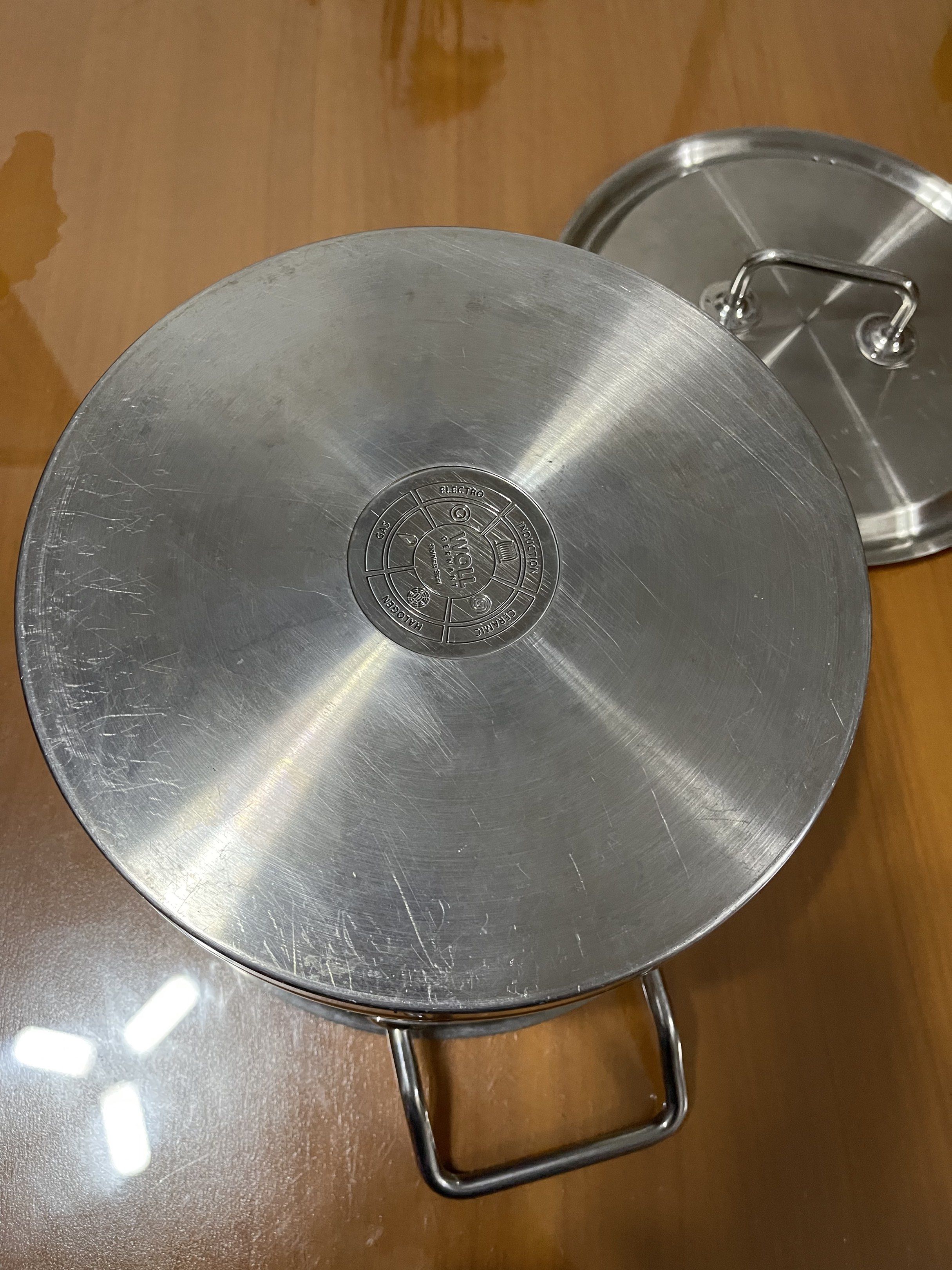 Woll Germany Stainless Steel Pot (Category: Cookware & Accessories) located in Quezon City. Submitted by doublelkitchenware (Listing ID 1438767232, Image 3). Description: Woll Germany Stainless Steel Pot Made in Germany 24x14cm Induction / Gas / Electric Solid makapal and mabigat pati cover Minimal sign of usage Pick up or shipping via lalamove Provincial 🚚j&t Novaliches Qc.