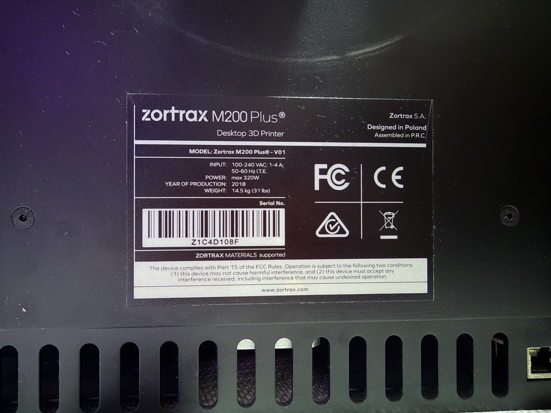 Zortrax M200 Plus 3d Printer458597431164293121