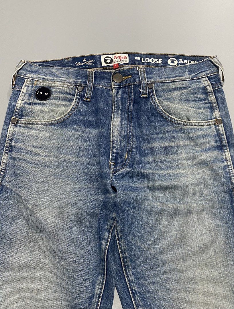 AAPE X WRANGLER - DENIM PANTS (Category: Jeans) located in Naga. Submitted by junked_garments_v2 (Listing ID 1435683038, Image 3). Description: AAPE X WRANGLER - DENIM PANTS 9/10 CONDITION NO ISSUE MEASUREMENTS: WAIST: 31” LENGTH: 38” HEM: 7” DM ME TO PURCHASE!.