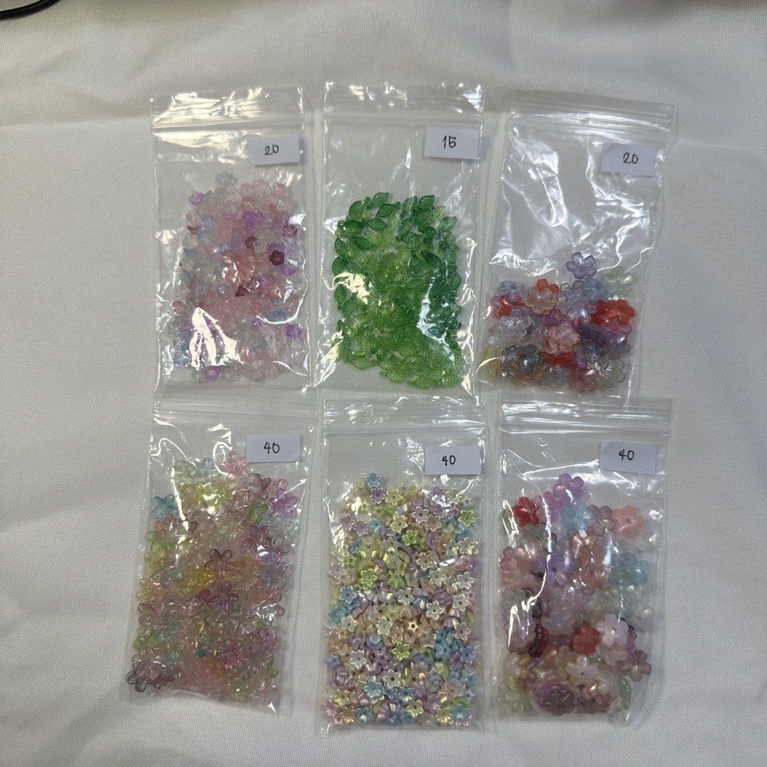 acrylic flower beads (swipe next for more) (Category: Craft Supplies & Tools) located in Samal. Submitted by rielicart (Listing ID 1435524878, Image 2). Description: ⋆ ₊ ﾟassorted acrylic beads for crafting * ₊ ⋆ ╰ price in photos ¨̮ ╰ inter beads (slight more expensive than local) mop: gcash mod: jnt or meetup (add 30-50) (loc: Samal, Bataan) [ important notes! ] ` buyer will shoulder shipping fee ` item pics/vids are sent to buyers as proof tha