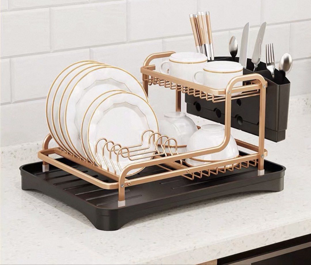 Aluminum Rose Gold Two Tier Dish Rack443321288890798083