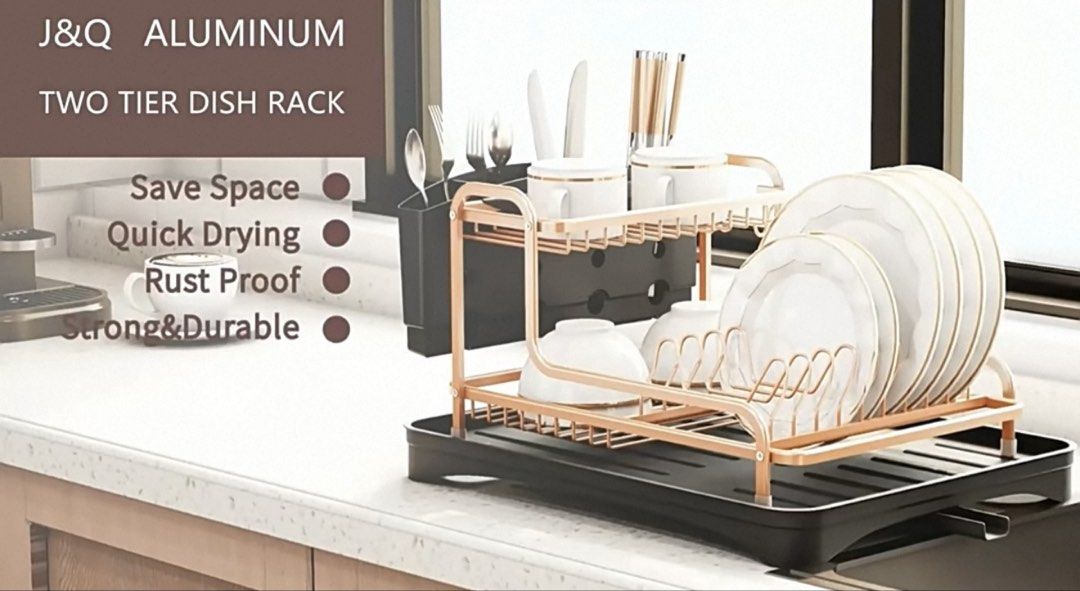 Aluminum Rose Gold Two Tier Dish Rack
